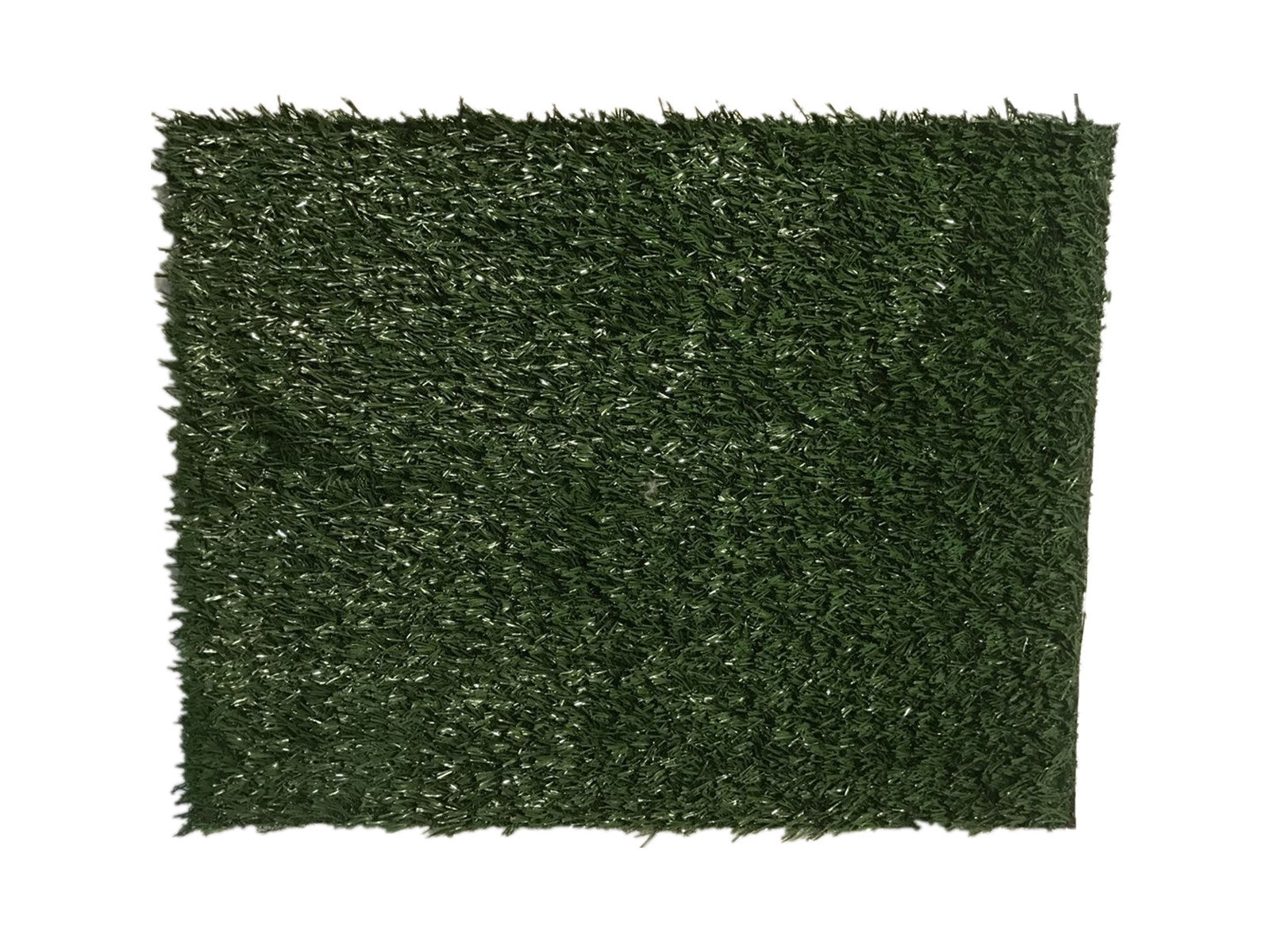 Rectangular sample of dark green artificial grass on a white background at Pet Servo