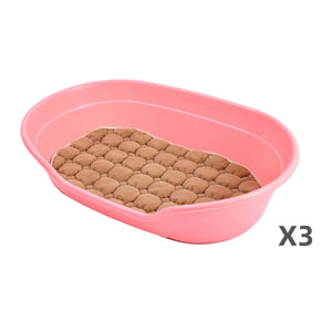 Pink oval pet crate mat with a brown textured cushion inside, shown on a white background with a quantity overlay 'x3' at Pet Servo