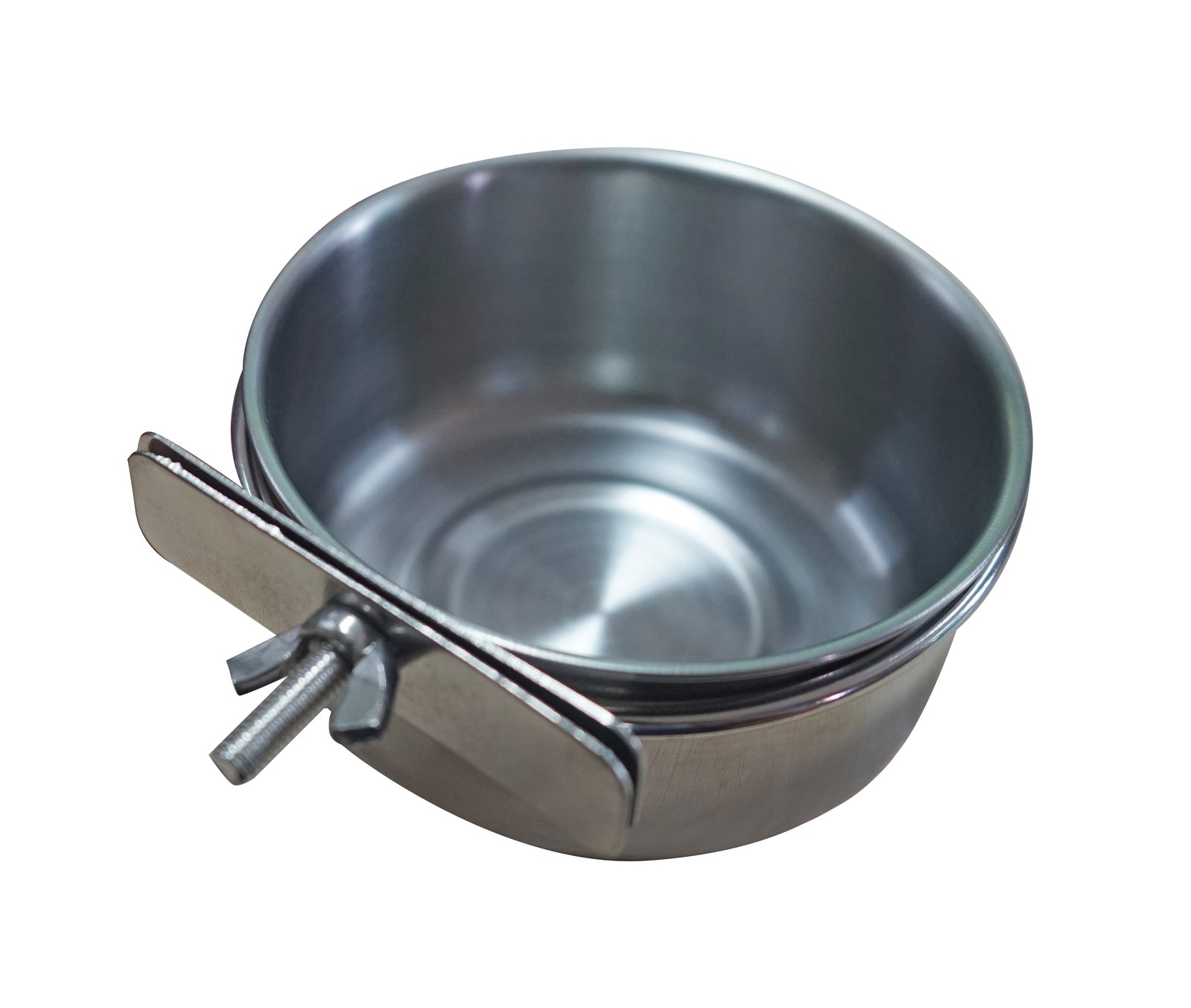 Metallic bowl with a handle on a white background at Pet Servo