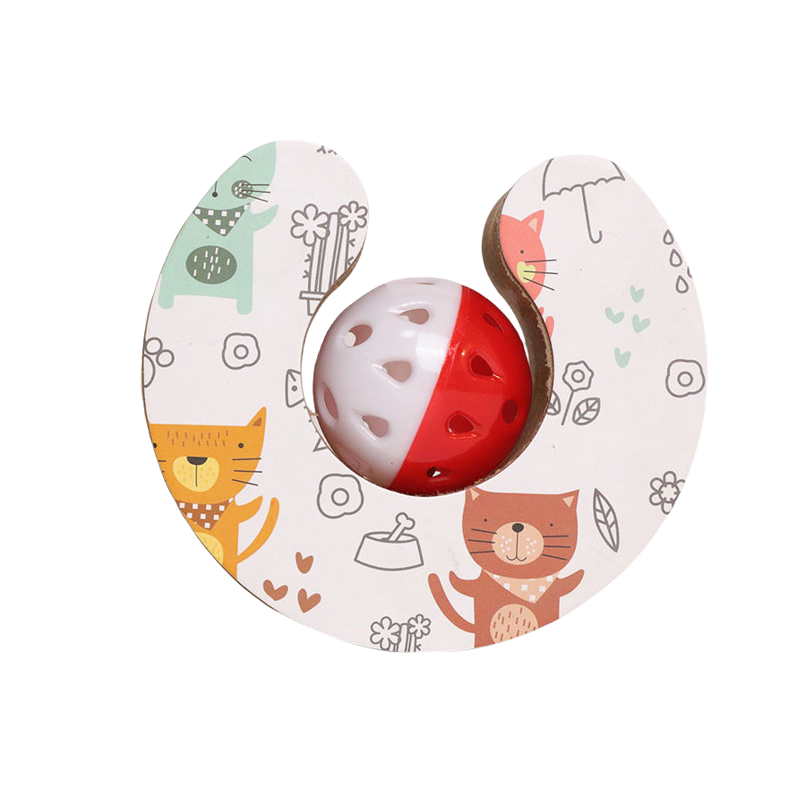 Colorful cat-themed rattle toy on a white background at Pet Servo