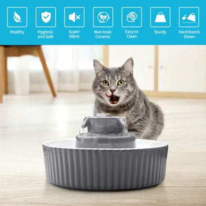 YES4PETS Grey Ceramic Electric Pet Water Fountain Feeder - PetServo-1