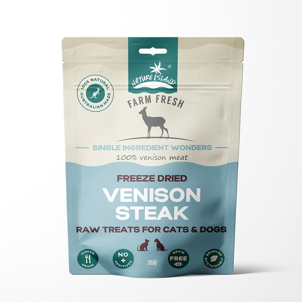 Nature Island - Freeze Dried Venison Steak Raw treats 80g for Pets - Petservo