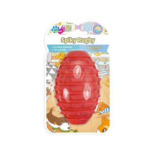 Paw Play - Rubber Spiky Rugby Ball Pet Toy - Large - Red