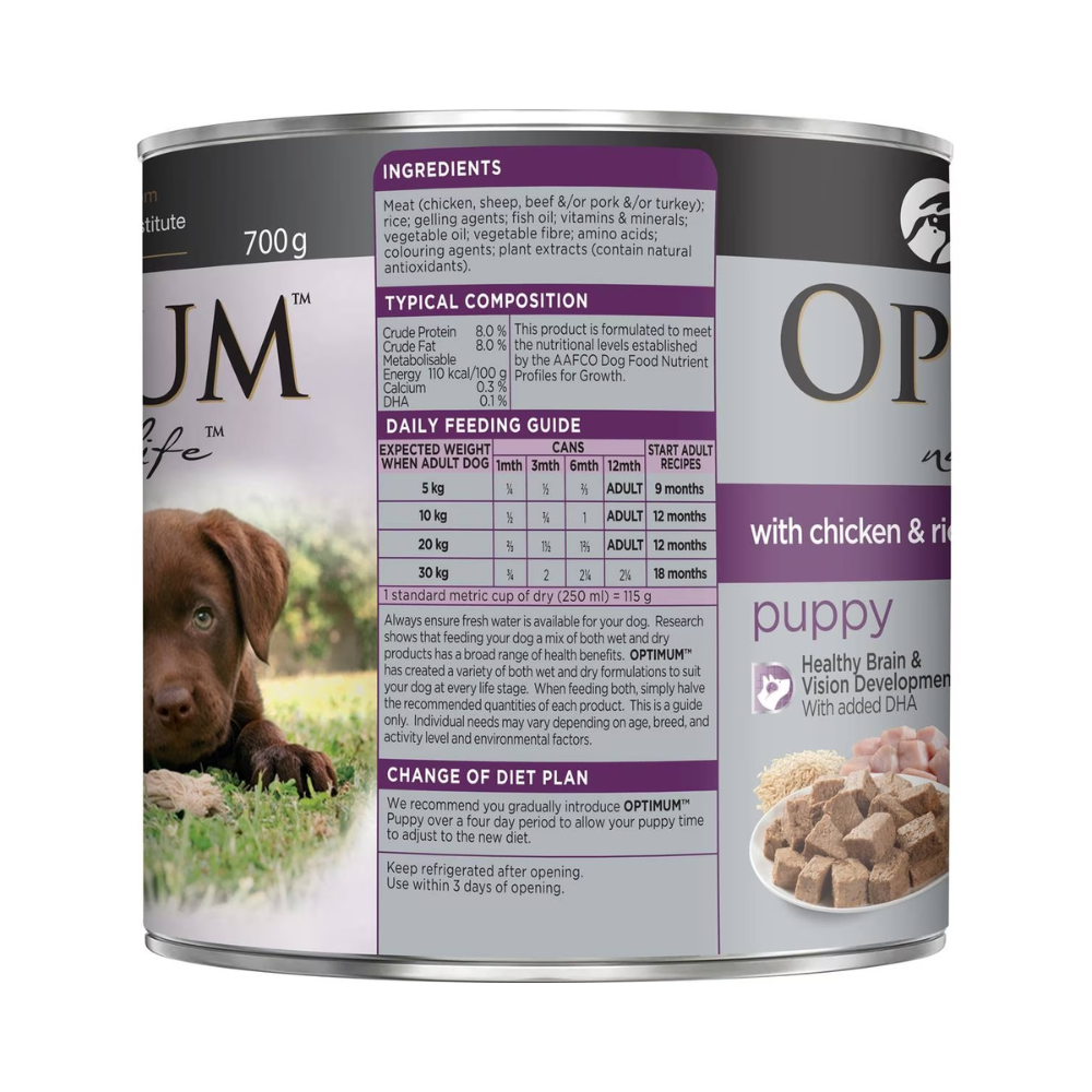 Optimum - Puppy Wet Dog Food With Chicken & Rice Can 700g - Petservo