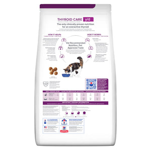 Cat food bag labeled 'Thyroid Care y/d' on a white background