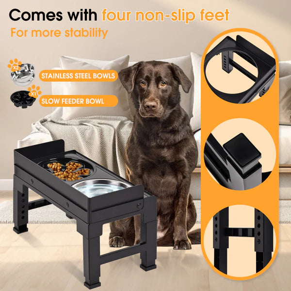 Advwin - Adjustable Elevated Dog Bowls with Slow Feeder