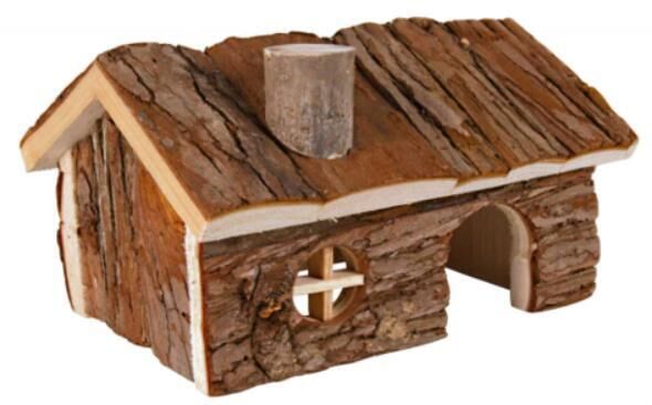 YES4PETS - Natural Wooden Hamster Wooden House Small Pet Hideout with Chimney