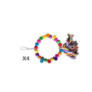 Colorful cat toy with a ring and tassels on a white background at Pet Servo