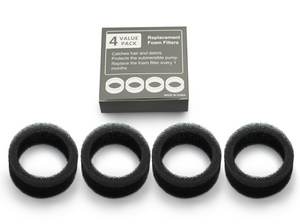 Four replacement foam filters with a packaging box on a white background at Pet Servo