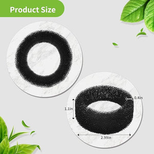 Two circular filters with black and white centers on a light gray background with green leaves at Pet Servo