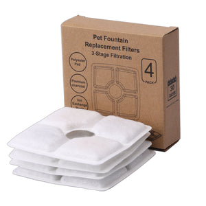 Pet fountain replacement filters with cardboard box on a white background at Pet Servo