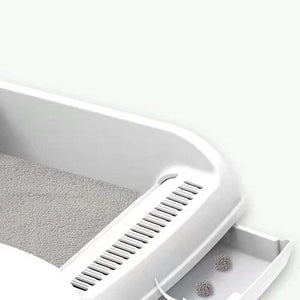YES4PETS Large Cat Litter Tray Box with Scoop & Drawer White PetServo-4