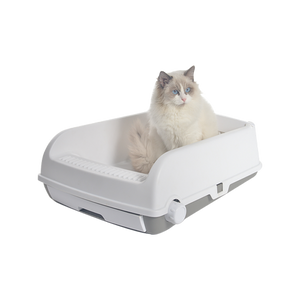 YES4PETS Large Cat Litter Tray Box with Scoop & Drawer White PetServo