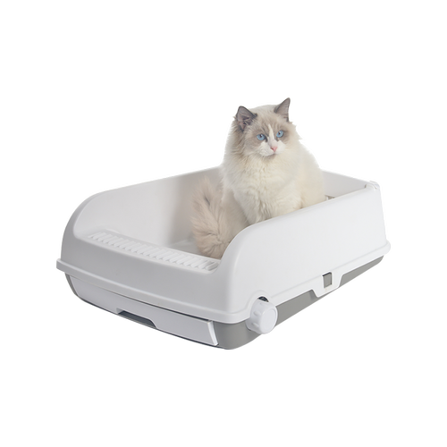 YES4PETS Large Cat Litter Tray Box with Scoop & Drawer White PetServo