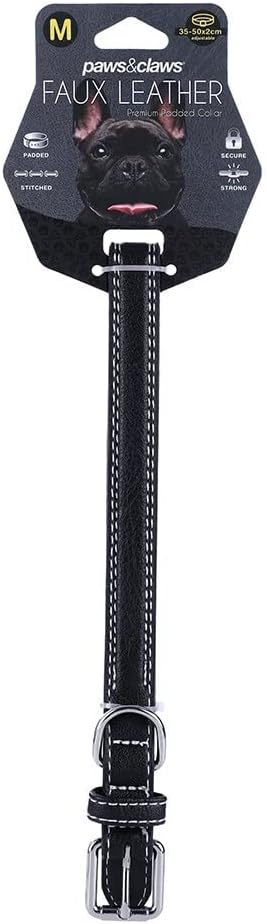 Paws & Claws - Pet Dog 35-50cm Leather Look Padded Collar w/Stitch Medium Assort