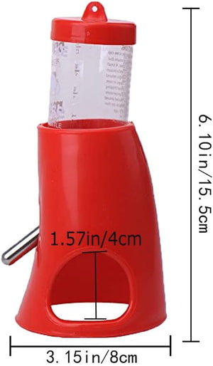 Red plastic feeder with measurement details on a white background at Pet Servo
