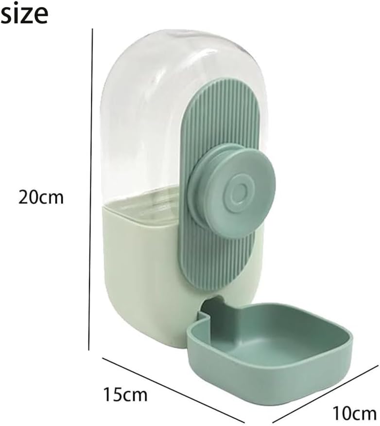 Green and white pet feeder with measurements on a white background at Pet Servo