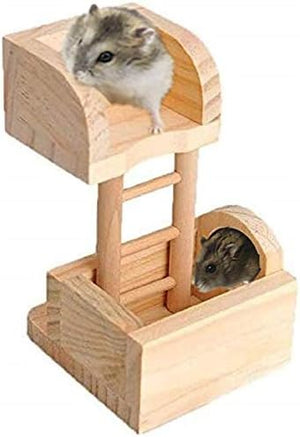 Wooden hamster playground with two hamsters on a white background at Pet Servo