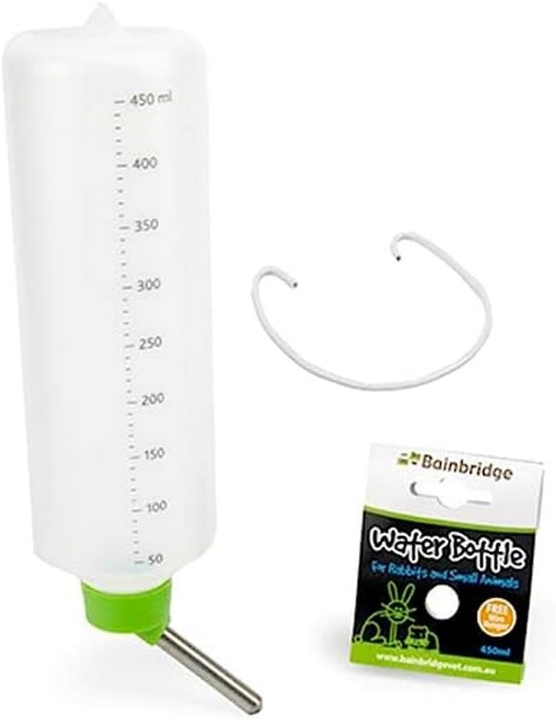 Water bottle with green base and hanging hook, featuring Bainbridge branding at Pet Servo