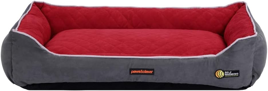 Paws & Claws - Self Warming Walled Pet Bed, Red, Large, 90 x 60 x 22 cm