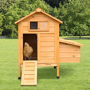Chicken Coop Wood Barn with Ramp and Nesting Box Pet Hutch - Petservo