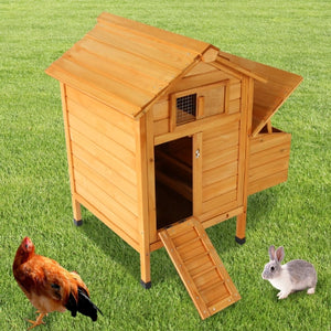Chicken Coop Wood Barn with Ramp and Nesting Box Pet Hutch - Petservo