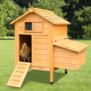 Chicken Coop Wood Barn with Ramp and Nesting Box Pet Hutch - Petservo