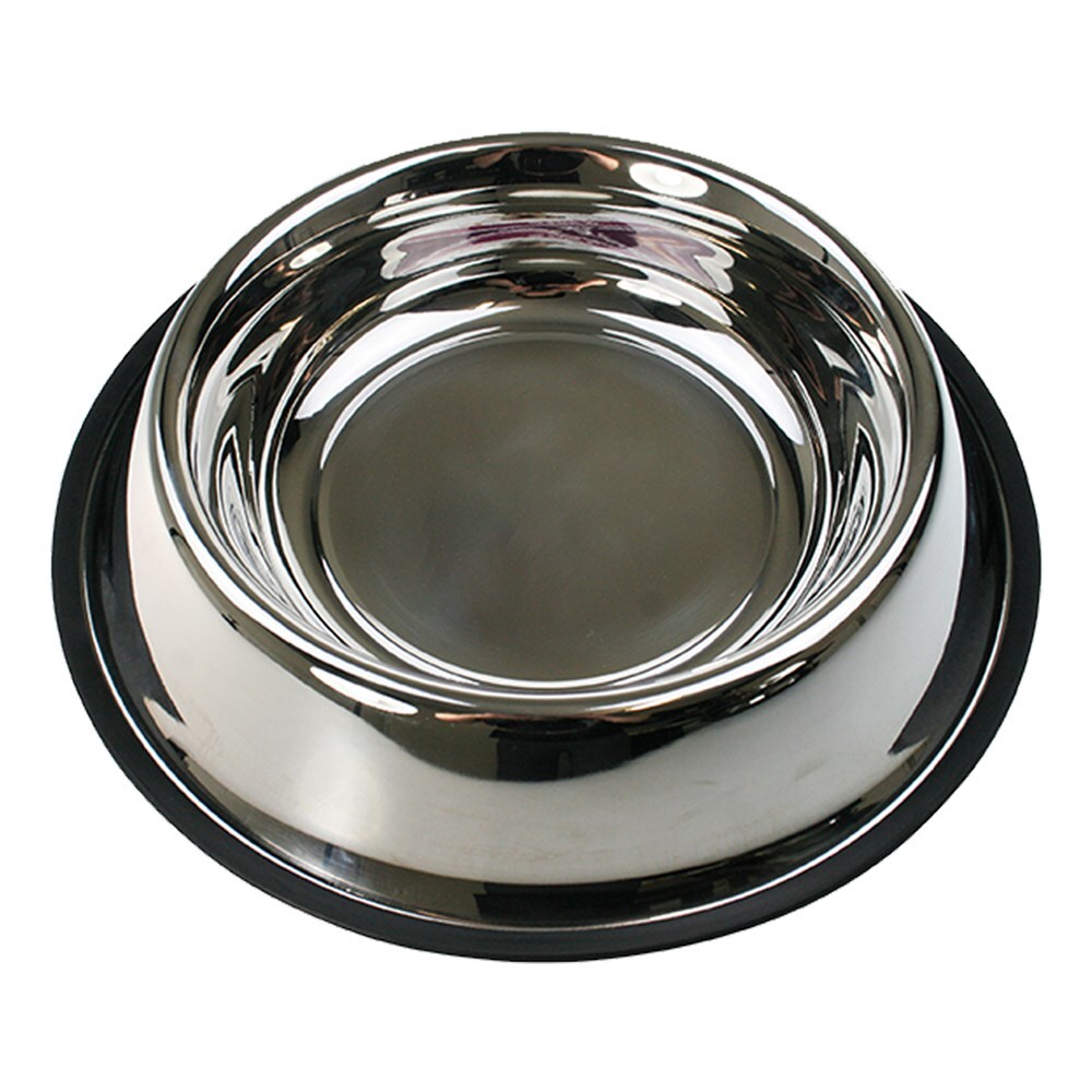 Stainless steel bowl with black base on a white background at Pet Servo