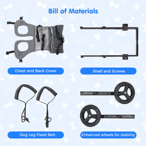 Bill of materials for a product with labeled parts on a light blue background at Pet Servo