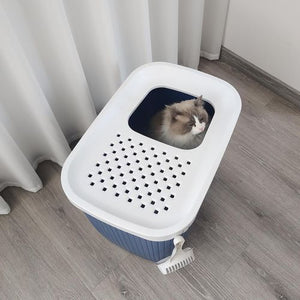 Buy online YES4PETS - XXL Top Entry Cat Litter Box No Mess Large Enclosed Covered Kitty Tray Dark Blue - petservo