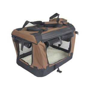 YES4PETS Large Foldable Soft Dog Crate with Curtain Brown - PetServo-1