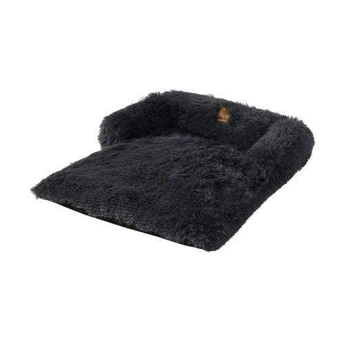 Charlie's - Shaggy Faux Fur Bolster Sofa Protector Calming Dog Bed - Large - Charcoal