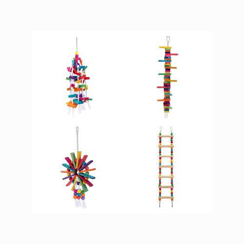 YES4PETS 4 x Assorted Wood Large Hanging Bird Swing Toys - PetServo