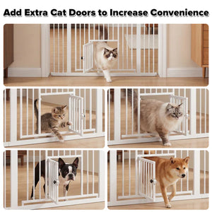 Collage of cats and dogs using a pet gate with additional cat doors at Pet Servo