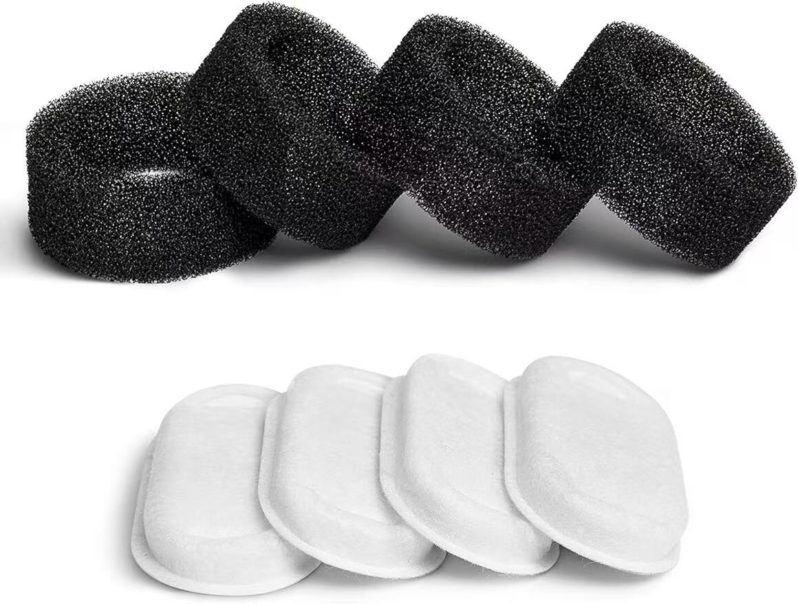 Black and white foam filters on a white background at Pet Servo