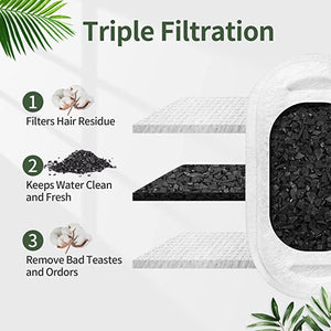 Triple filtration system with black material and text on a white background at Pet Servo