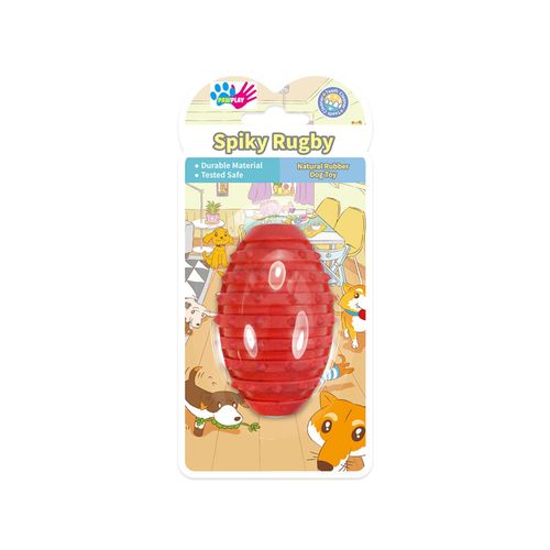 Paw Play - Rubber Spiky Rugby Ball Pet Toy - Small - Red