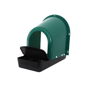 Green and black pet litter box on a white background at Pet Servo