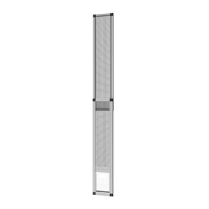 Tall vertical metal mesh screen on a white background