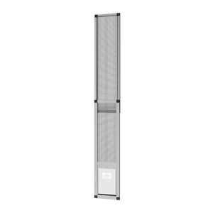 Tall vertical screen door with mesh design on a white background