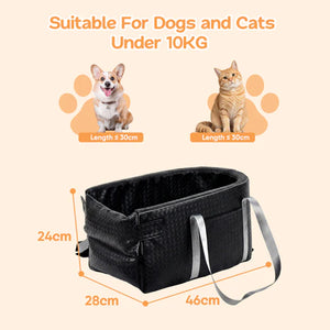 Pet carrier suitable for dogs and cats under 10KG with dimensions and illustrations of a dog and cat at Pet Servo