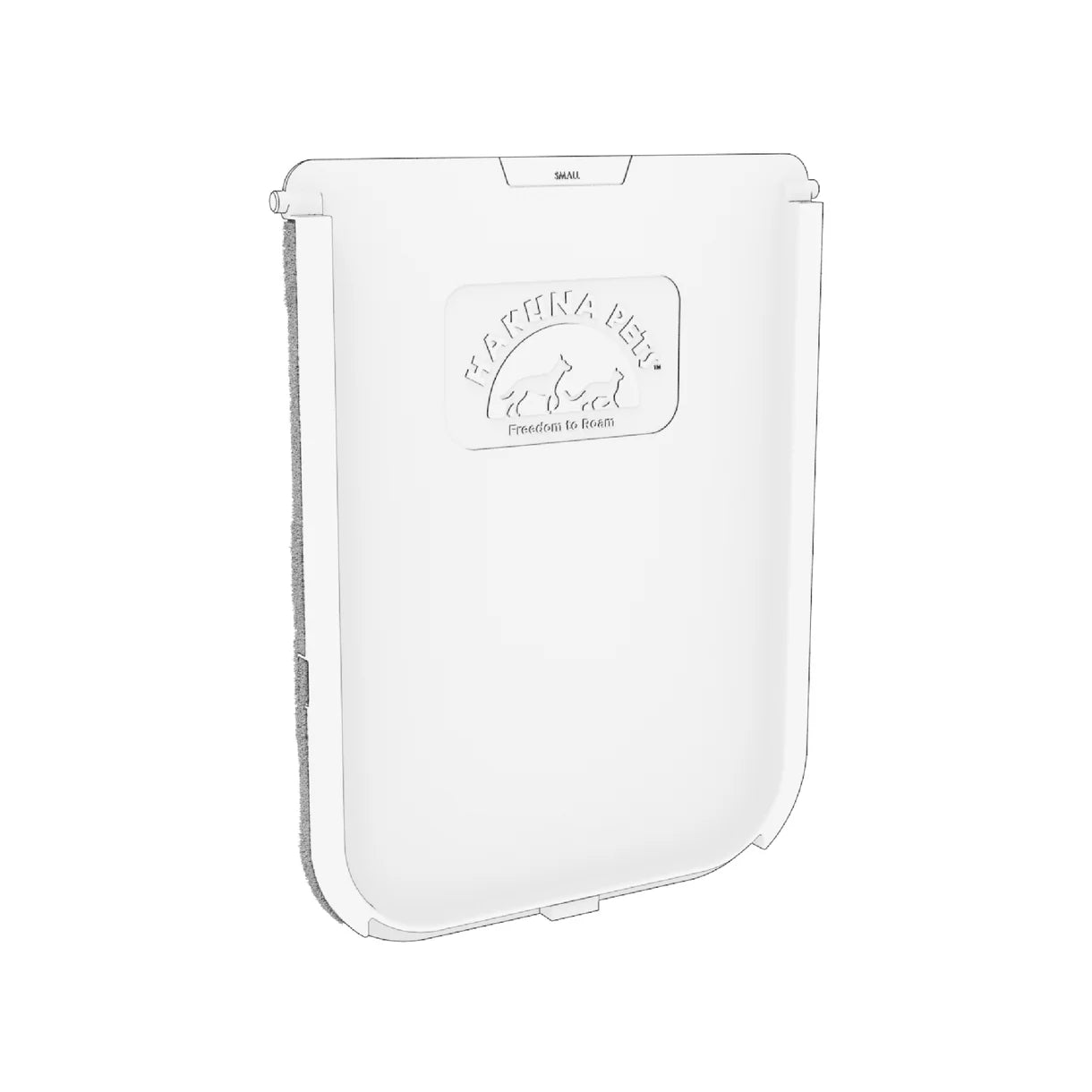 Clear plastic shield with a brand logo on a white background