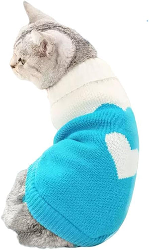 GAHOSG - Blue Heart Dog & Cat Turtleneck Sweater - Petservo