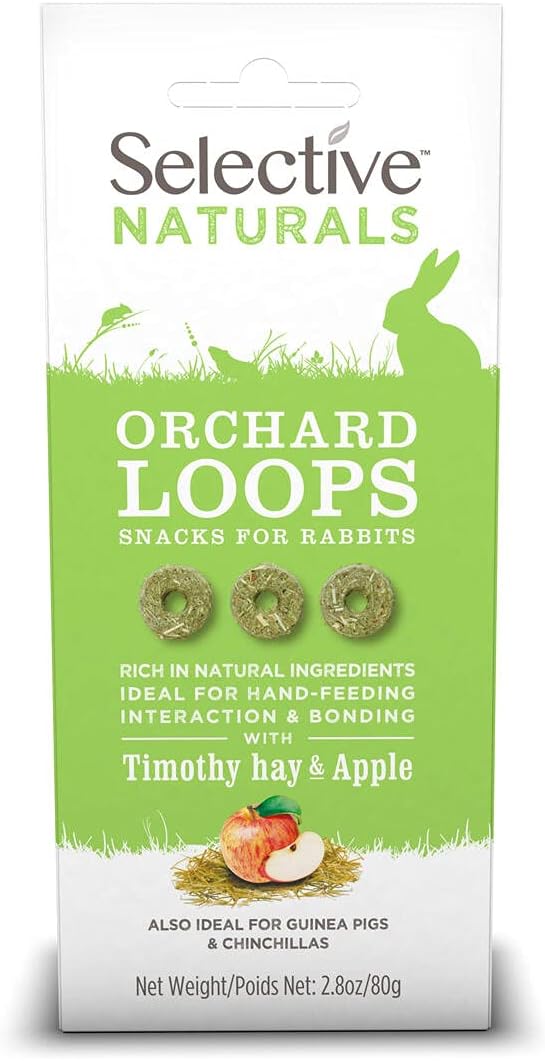 Selective Naturals Orchard Loops snacks for rabbits packaging on a white background at Pet Servo