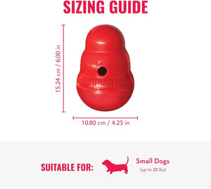 Red KONG dog toy with dimensions and suitability for small dogs on a white background at Pet Servo