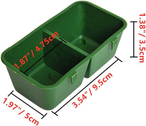 Green plastic container with dimensions marked on a white background at Pet Servo