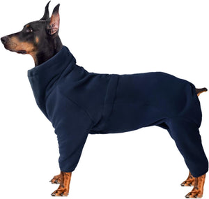 Navy Blue Fleece Dog Jacket for Winter Warmth - Petservo