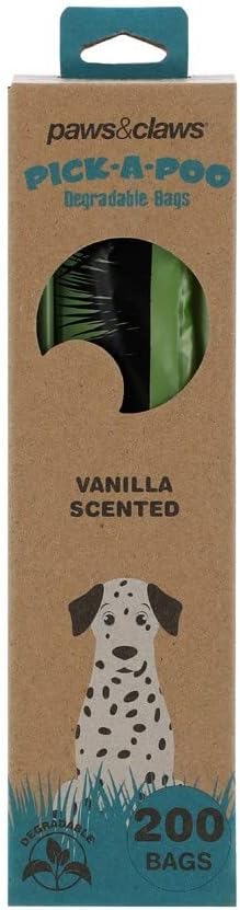 Paws & Claws - 200PK Pick-A-Poo Degradable Dog Waste/Poop Bags Dispenser Vanilla