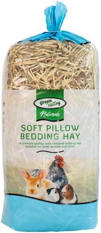 Bag of soft pillow bedding hay with a green label featuring animals on a white background at Pet Servo