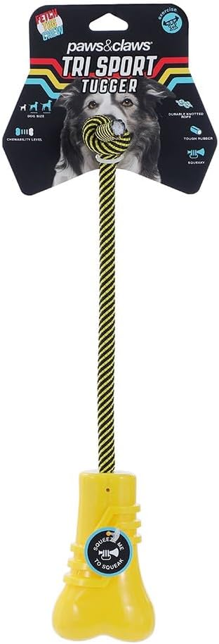 Paws & Claws - Tri Sport Bone Tugger Dog Toy, Yellow, 23 x 7.6 x 5.8 cm